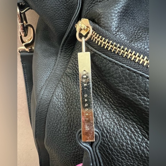 Kelsi Dagger Black Leather Handbag With Adjustable Crossbody Strap Gold Hardware - Picture 2 of 11